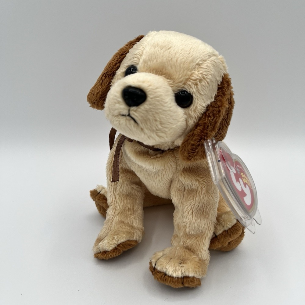 Ty Beanie Babies Badges Puppy Dog 6" Plush Stuffed Animal Tan Brown